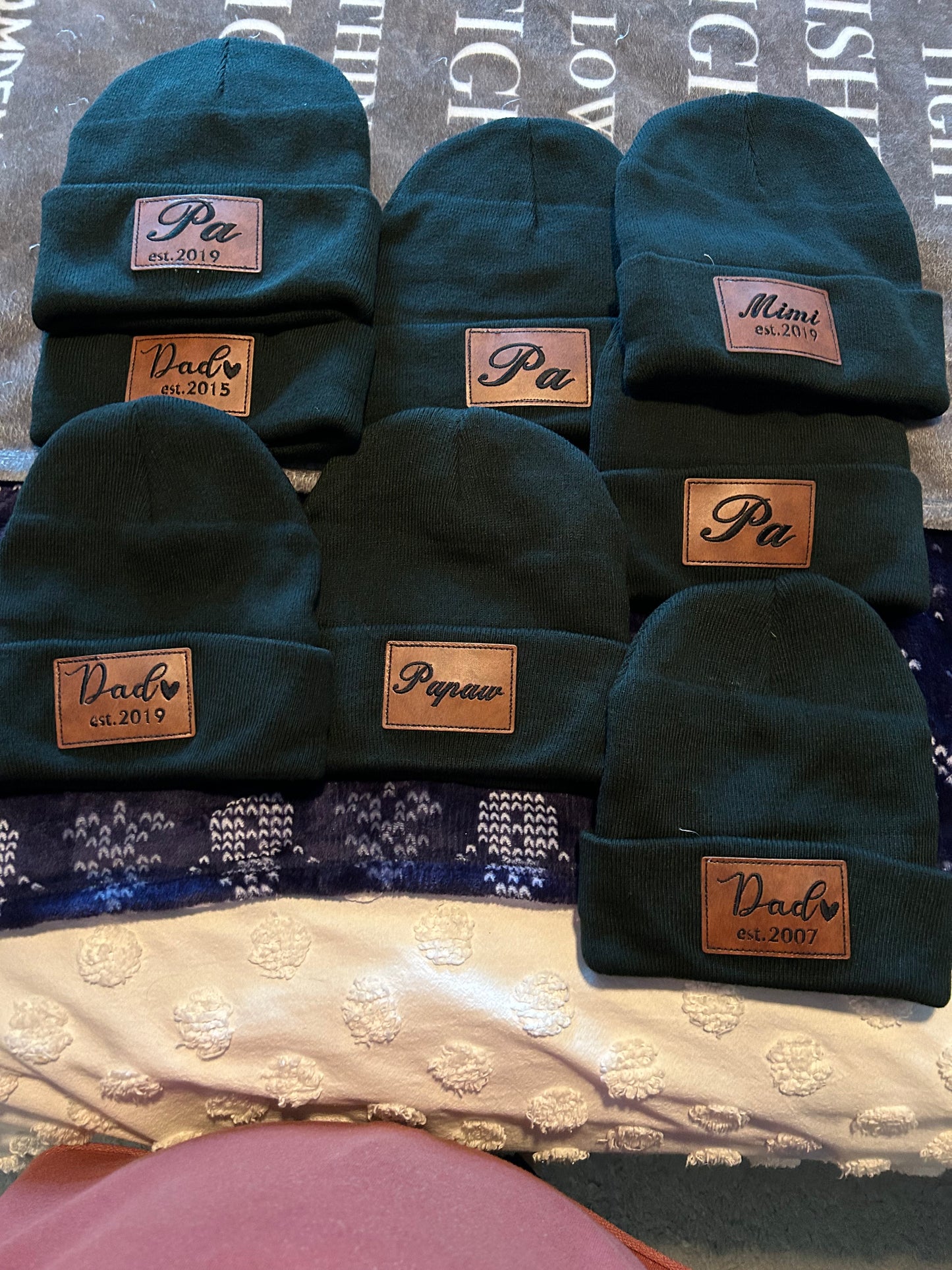 Adult Beanies w/leather patches