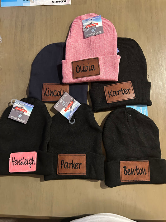 Kids Beanies w/ leather patch